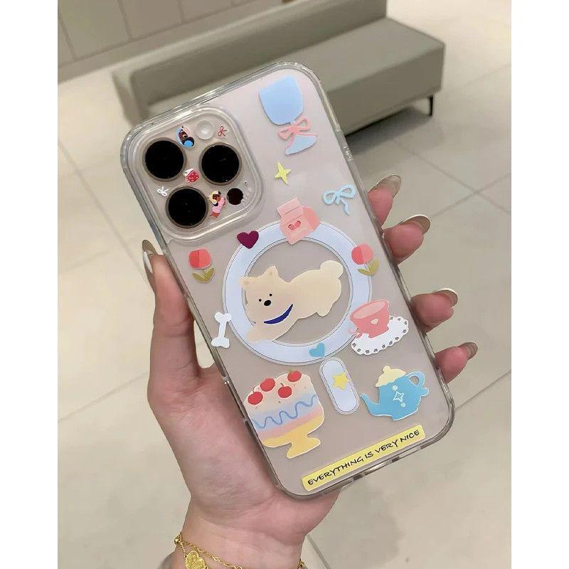 

Transparent Magnetic iPhone 15 Pro Max Case: Afternoon Tea Puppy Design, AI Button Compatibility iPhone 17 Air