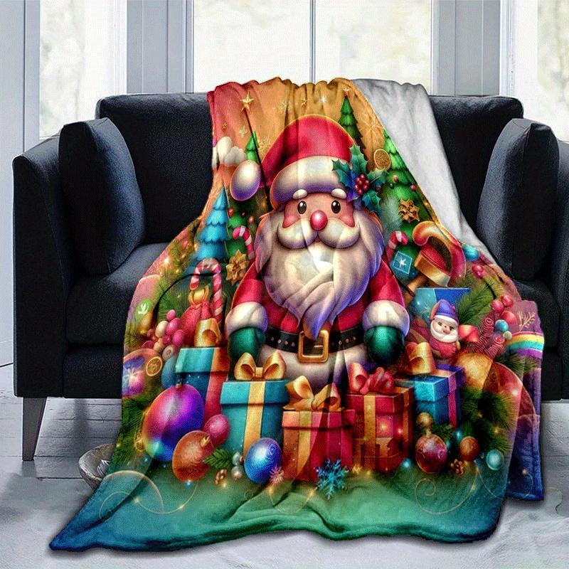 1pc Santa Claus Printing Lightweight Flannel Blanket, Comfortable and Warm Blanket, for Camping Sofa Bed and Couch Office, Gift Blankets In All