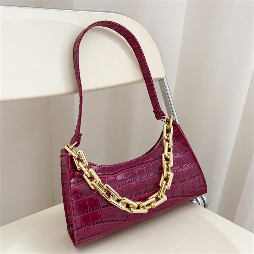 2026 New Retro Crocodile Pattern Zipper Totes Shoulder Bags Pu Leather Solid Color Chain Handbag Underarm Bag Fast Wholesale