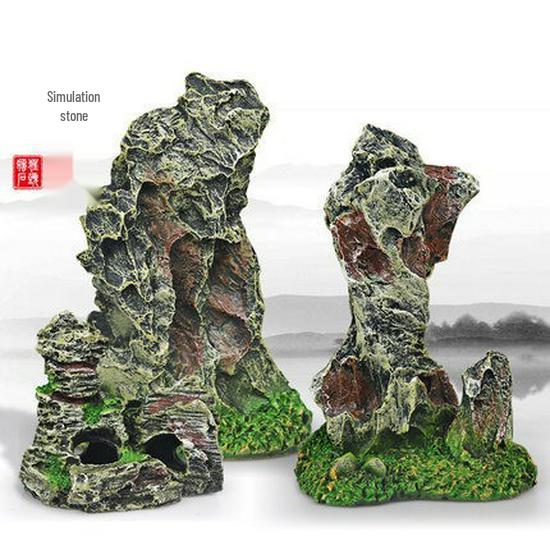 Aquarium Resin Rockery: Small Stone Decor with Aquatic Plant Simulation & Pine Bark