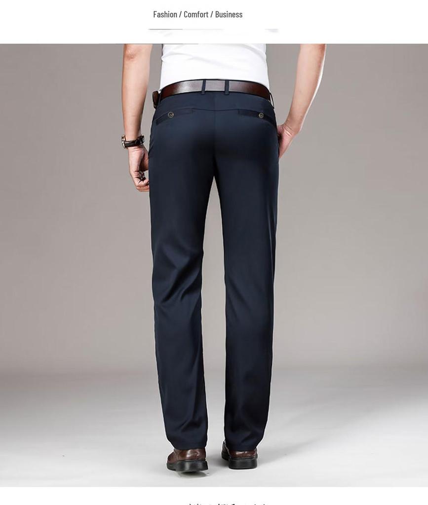 Men's Summer Lightweight Casual Straight-Leg Trousers - Ice Silk Business Suit Pants for Middle-Aged Men