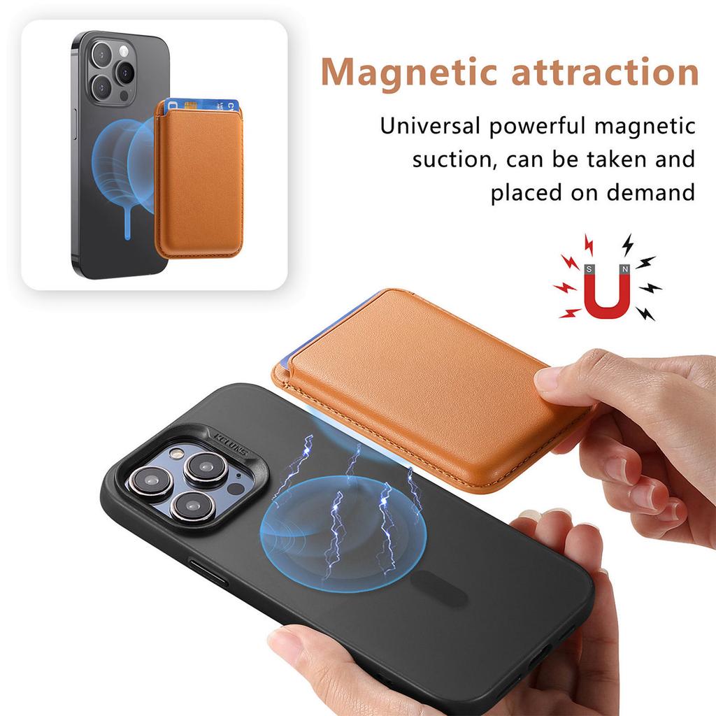 Official magnetic leather card bag, suitable for iPhone16 back sticker Magsafe magnetic card sleeve, plain leather Apple wallet.