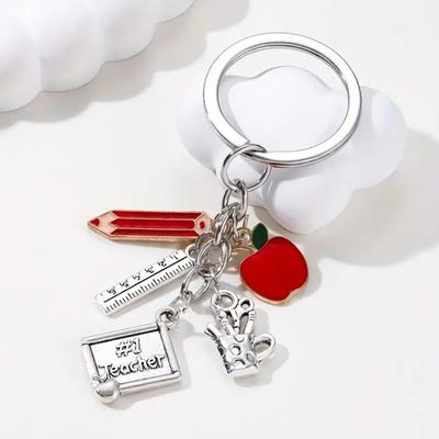 Teacher Appreciation Apple Pencil Ruler Design Enamel Alloy Gift for Educators Mentor Bag Charm