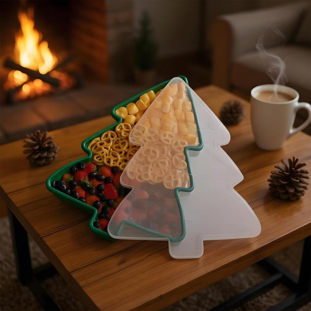 Christmas Serving Dishes Snowman Tree with Lid Christmas Platters Snack Serving Tray for Cookie Candy Dessert Cheese Fruit