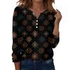 Women's Fashion Casual H Printed V-Neck Long Sleeve Decorative Button T-Shirt Tops