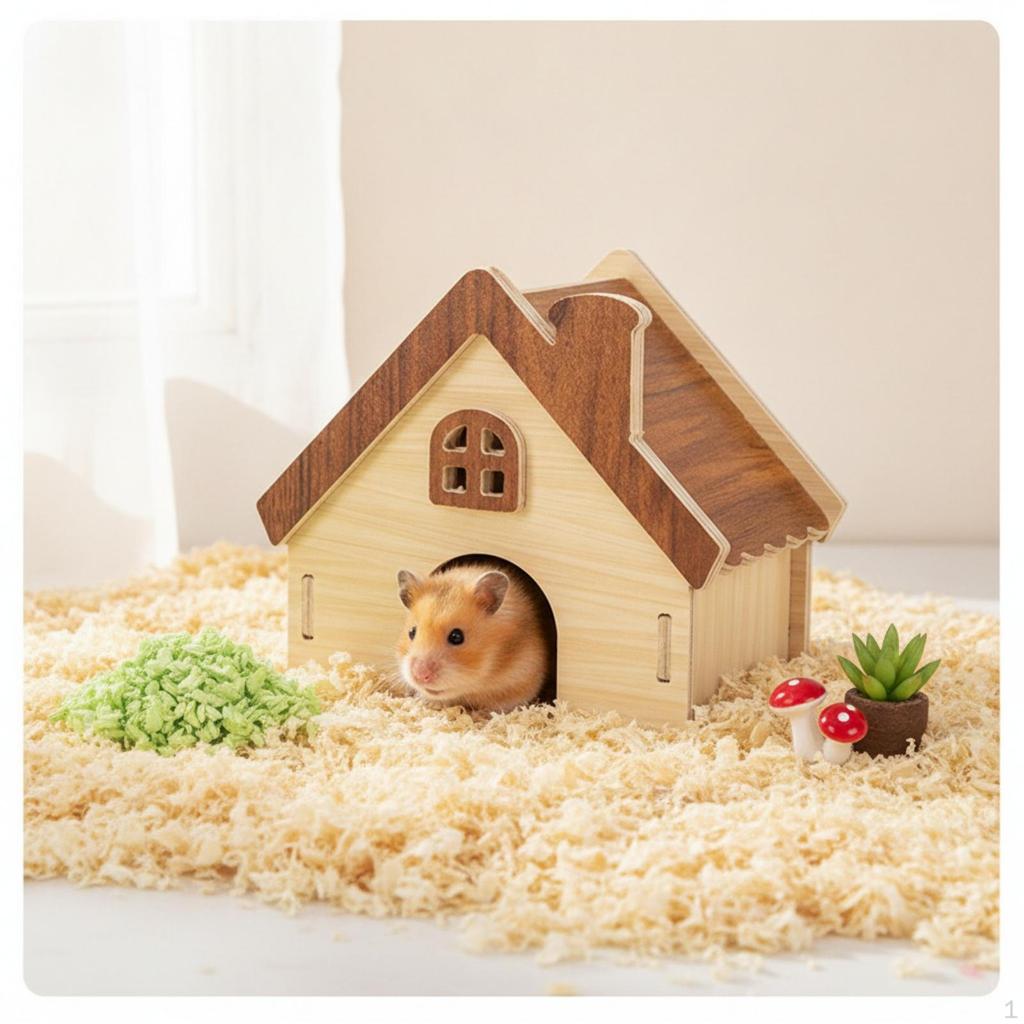 Versteck Unterschlupf mit Einstieglöchern Ausgeschnittenes Holzschlitz und Lasche Hamster zur Bereicherung Ecken Gemütliches Holz