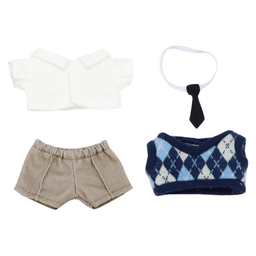 niannyyhouse 10cm Plush Clothes: Dress-Up Cotton Doll with Clothes, Shirt, Pants, Tie, Vest, Campus Wear, Accessories (Blue)