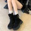 Korean version of fashion buckle retro belt new autumn thick heel round head thick sole Martin boots women's locomotive boots short tube