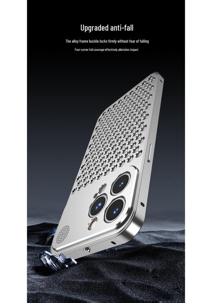 Apple 15 Pro Max Metal Honeycomb Anti-Scratch Heat Dissipation Phone Case with Spring Buckle Design for Cross-Border Use