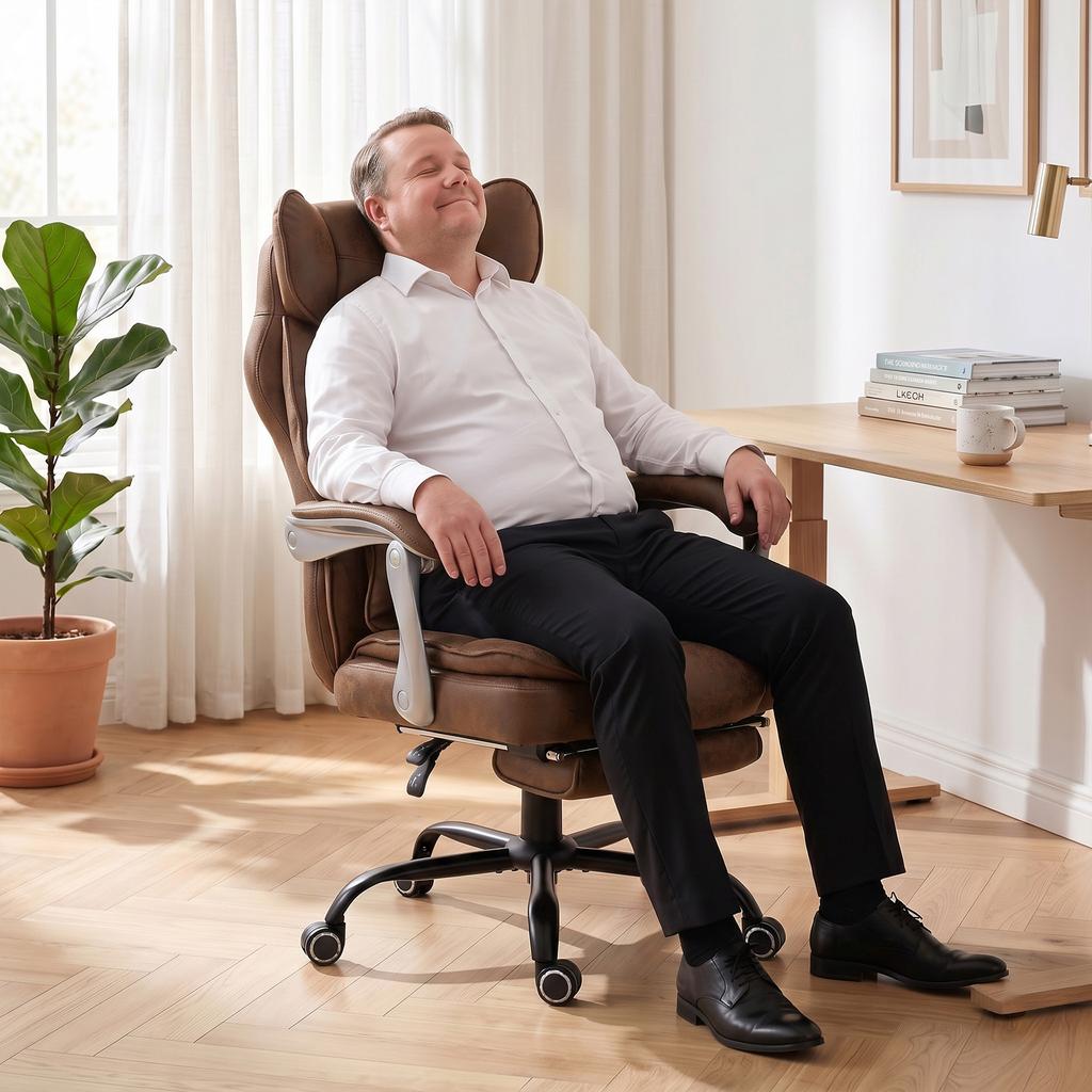 Executive Office Chair Leathaire Big And Tall Office Chair 180 Kg With Wide Seat Reclining Lumbar Support Brown
