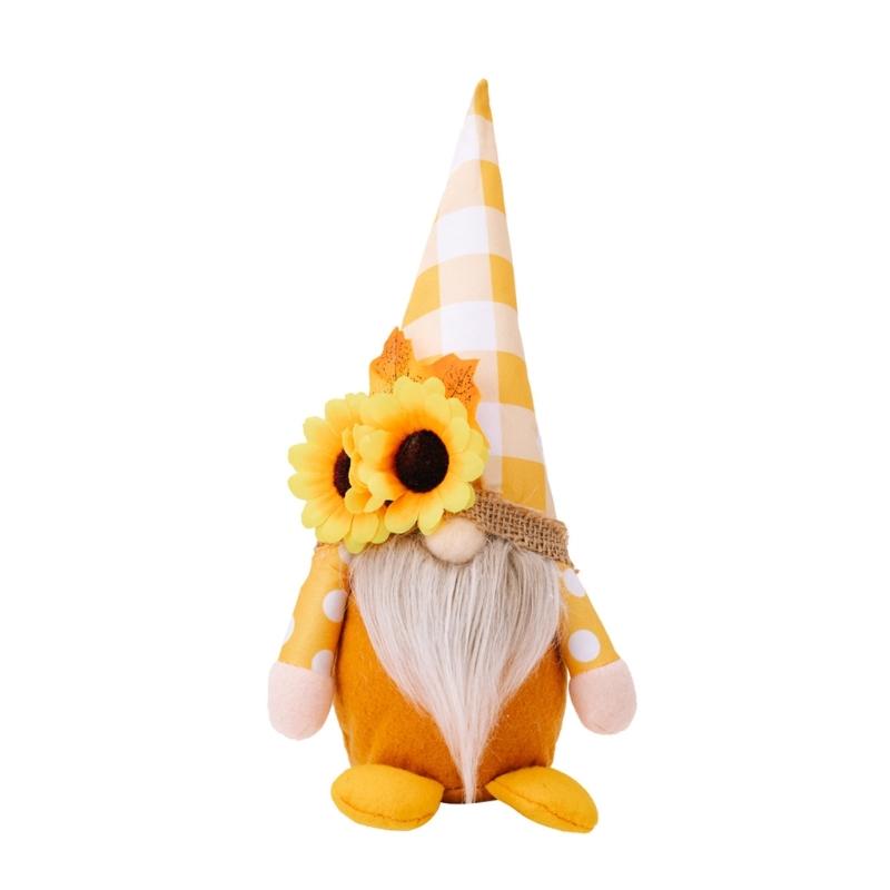 Желтый Клетчатый Гном Украшение Элегантное Желтое Клетчатое Тканевое Украшение Гном Акцент для Празднования Дня Благодарения 1