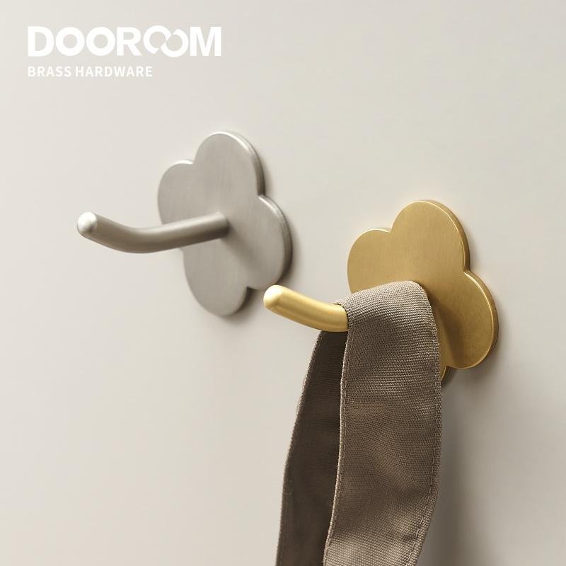 Doodoom Brass Punch Free Bearing Hooks Bathroom Indoor Kitchen Hallway Wall Clothes Hooks Wall Hangers Row Hooks Nordic