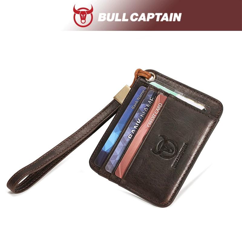 BULLCAPTAIN Kredittkortholder i ekte skinn for bedrifter Mini RFID-kortbeskyttelse Unisex ID-holdere KORT LOMBOOK MED HÅNDLEDD
