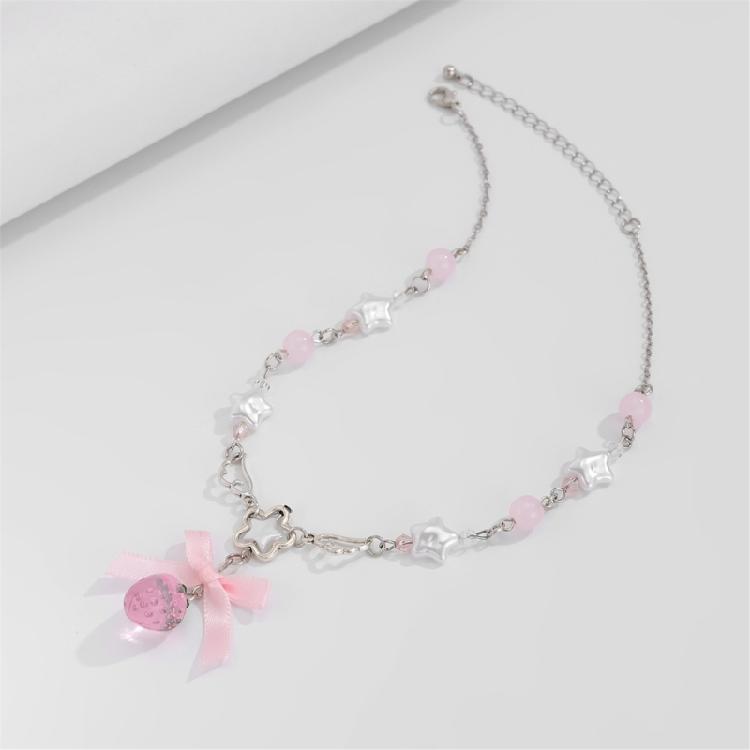 Stylish Strawberry Heart Necklace with Bowknot Accent Portable for Trendy Women Girls Sweet Fashion Statement Pieces