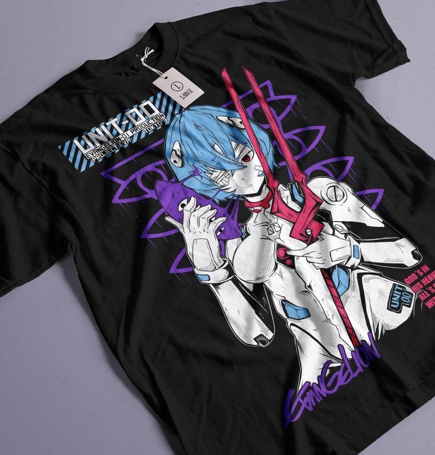 Унисекс Неон Genesis Evangelion NERV Рей Аянами Аниме Черная Футболка Мужские Подарки Унисекс Футболка L