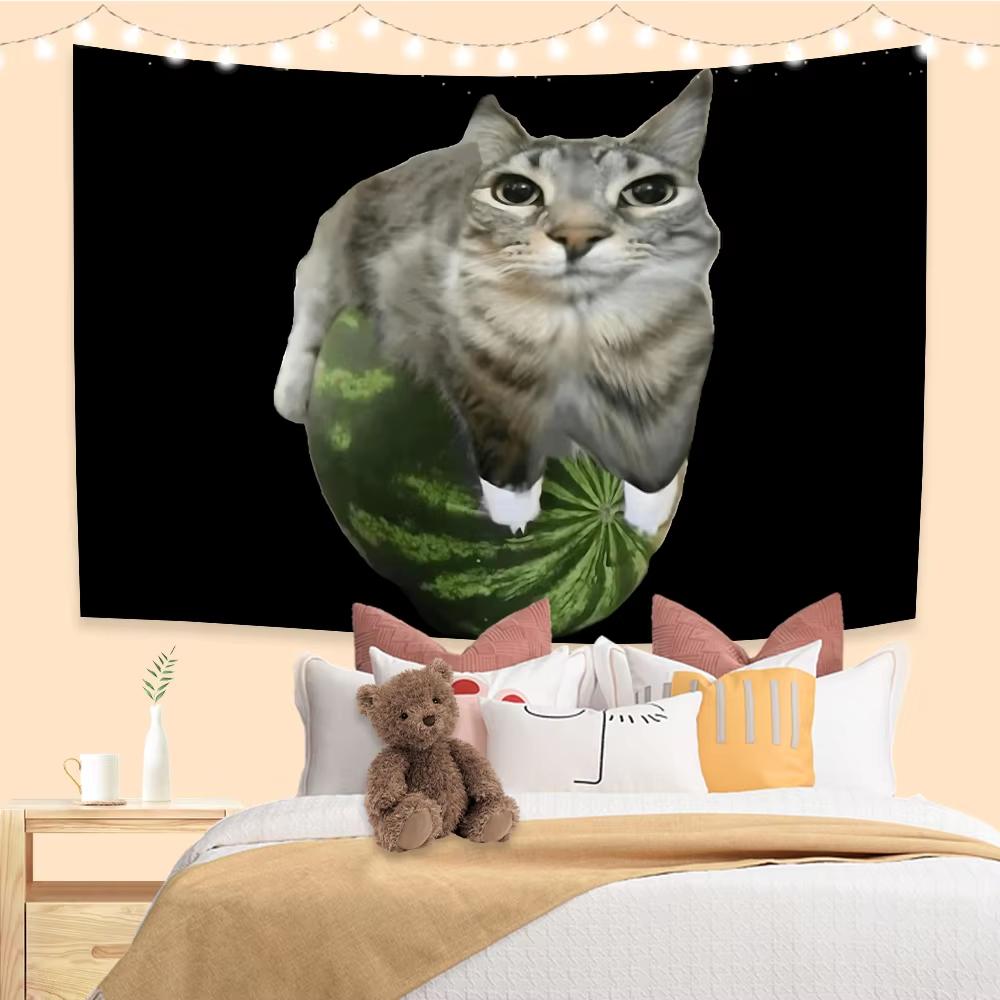 

Watermelon Cat Meme Flag Tapestry DoubleSided Print Wall Hanging for Room Dorm Decor Flat Print 74x94cm(29x37in)
