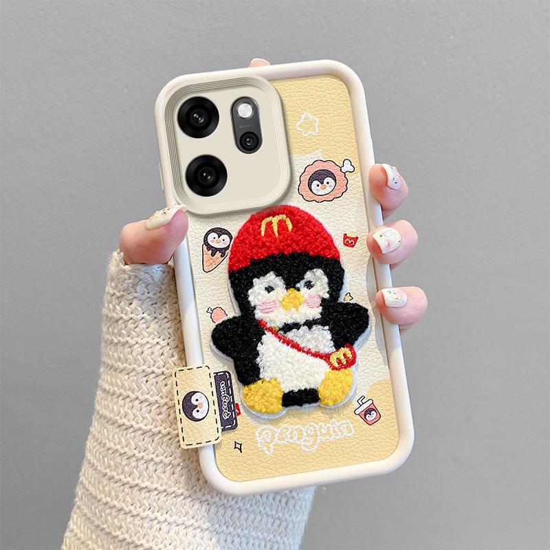 KEYSION Cartoon Cute Plush Embroidery Case for OPPO Reno14 F 5G with Lanyard Silicone Shockproof Phone Cover for OPPO Reno 14F 5G