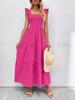 2026 Summer Square Collar Ruffles Sleeve Dress Women's Casual Elegant Solid Patchwork Pleated Empire Lady Party Dress Vestidos