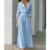Women Casual Solid Color Long Sleeve Shirt High Waist Wide Leg Pants Two Piece Set