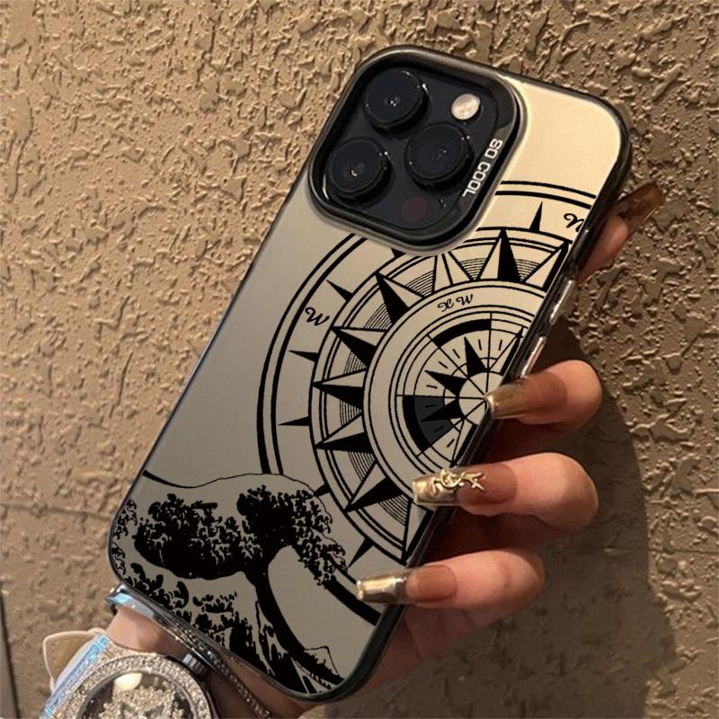 Fashion Vintage Compass Phone Case for iPhone 16 16E 12 13 11 14 15 Pro Max X XS XR 7 8 Plus SE2022 Hard IMD Shockproof Cover