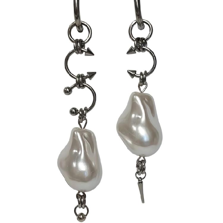 

Natural Beauty Baroque Pearls Asymmetric Earrings Featuring Spikes Accents Perfect for Daily Use in Sturdy Alloy 1