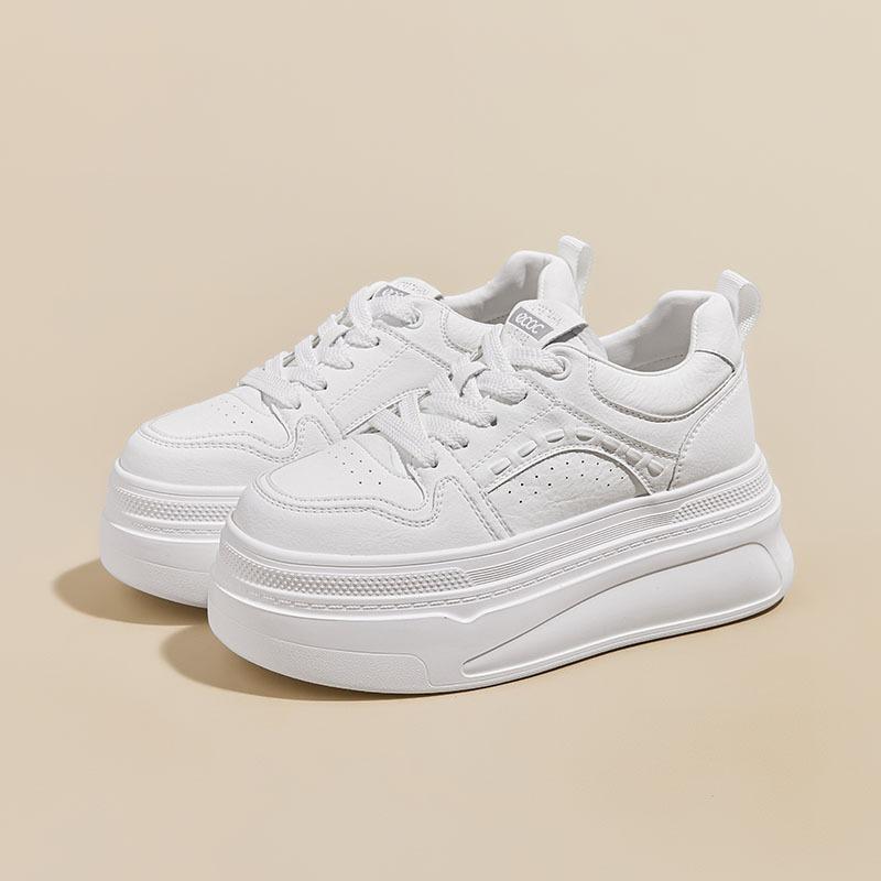 Spring new thick-soled shoes sports and leisure versatile women's shoes single shoes leather white shoes