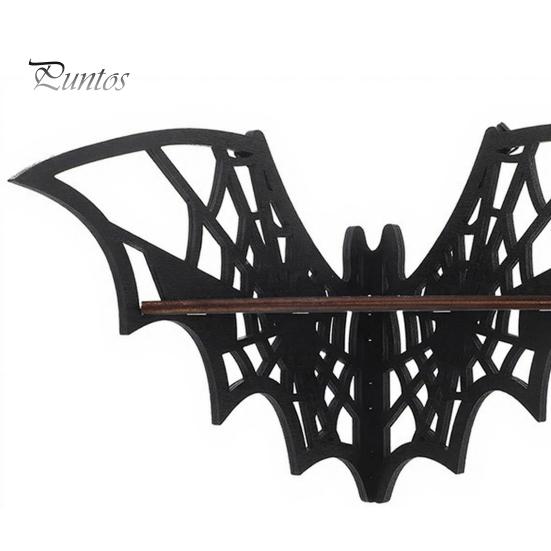 Wall Mounted Organizer Halloween Bat Corner Shelf, Decorative Wooden Mount Display Spooky Room Accessories Spiderweb Design Gothic Floating