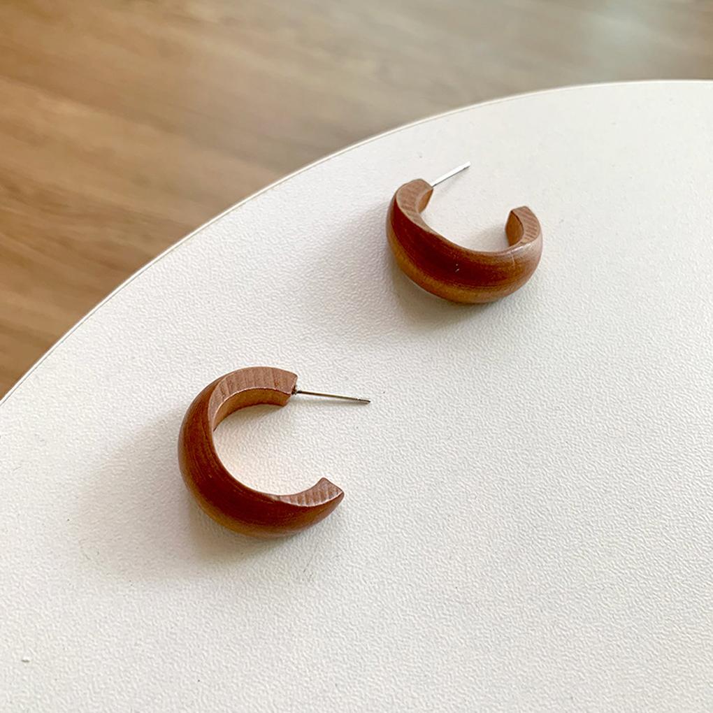 1 Pair Women Earrings Geometric Retro Earring Ornament Simple Ear Decor Wood Semicircle Jewelry Decorations Jewelries