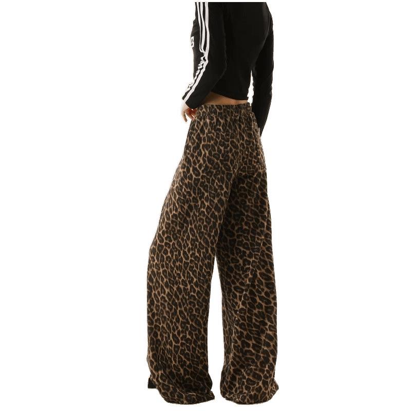 Unisex Camouflage Leopard Print Elastic Waist Wide-Leg Pants - Comfortable, Slimming, and Versatile Casual Wear