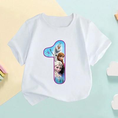 Frozen Elsa and Anna Princess Digital Bow Print Children's T-Shirt, Age 1-9, Birthday