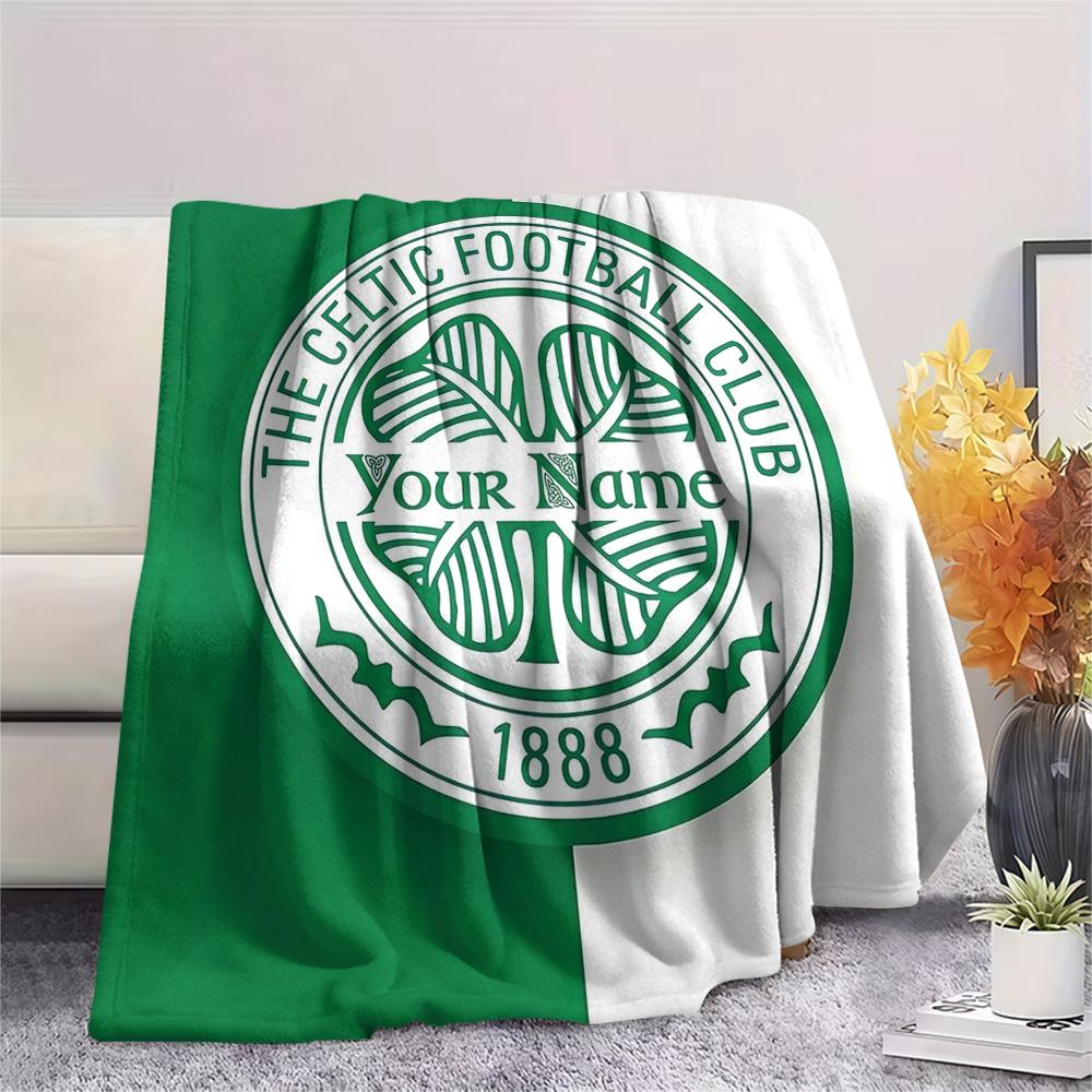 1PC Celtic Fc Crest Custom Name Patterned Flannel Blanket Suitable For All Seasons For Home Decor Warmth And Comfort Gifts Holiday Present