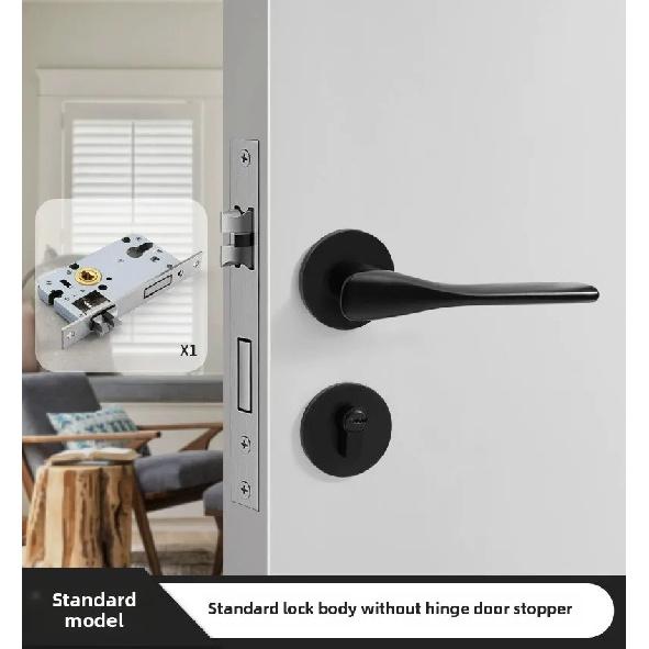 Black American Style Indoor Door Lock, Integrated Magnetic Silent Wooden Door Handle, Universal Home Bedroom Lock