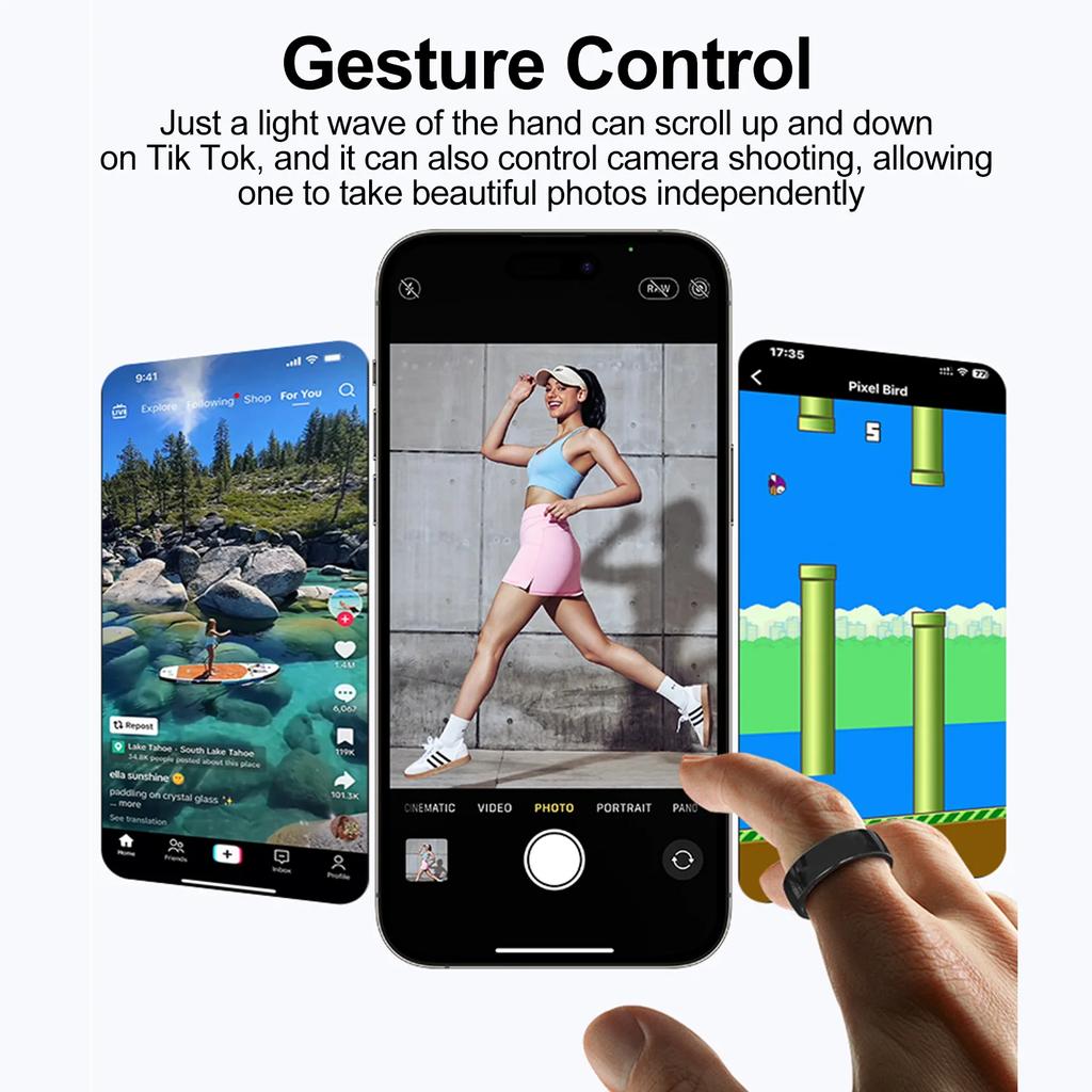 Smart Ring Couple Space Interaction Health and Sleep Monitor Multi Sport Mode Gesture Control 5ATM Waterproof with Charging Case 1