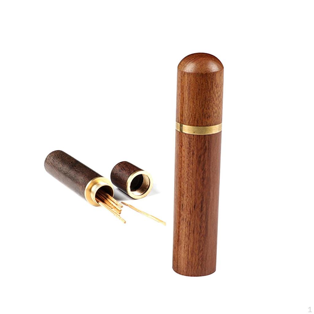 Portable Wood Toothpick Holder Multifunction Storage Container Tin Case Pocket