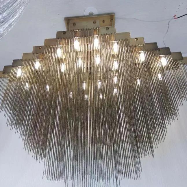 Gold Aluminum Chandelier Lighting Living Room Square Tassel Chain Lights Bedroom Dining Room Decor Lamp Kitchen Chandeliers