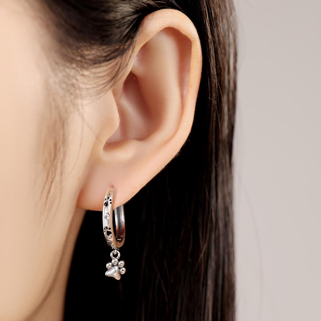 HOT Sale 925 Sterling Silver Pet Paw Print Tassel Earrings Cute Cat Dog Design for Women Girls Fashion Party Jewelry Gift