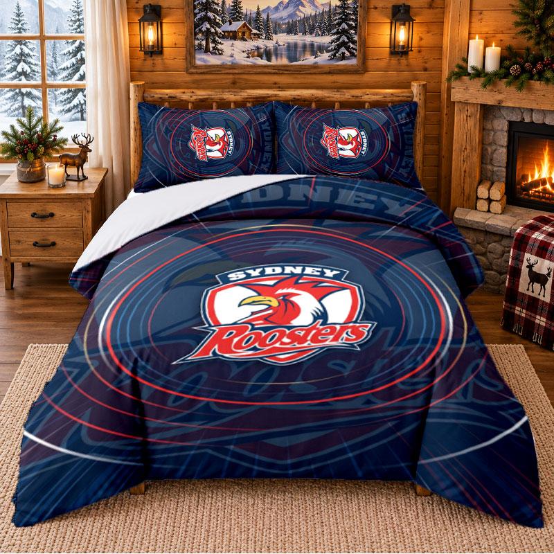 Gedrucktes 3-teiliges Bettwäsche-Set Sydney Roosters Muster Bettlaken Kissenbezug Für Schlafzimmerdekoration
