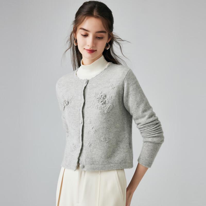 PALUOPO Women's Embroidered Cashmere Crew Neck Cardigan