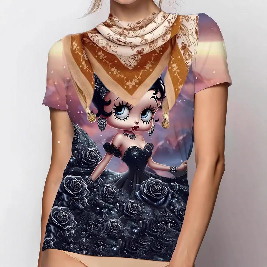 

Летний топ с круглым вырезом и 3D-принтом, модные повседневные женские футболки с короткими рукавами XS