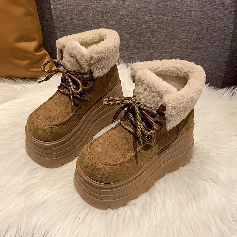 

Мода Новые Женские Зимние Теплые Снежные Ботинки 10СМ Высокая Платформа Короткие Ботильоны Дизайнер Замшевая Кожа Хлопковая Обувь Женские Ботильоны Mujer 39 верблюд