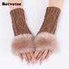 Botvotee Furry Y2k Accessoires Ärmel für Damen Armstulpen Winter Strick Burgunder Fingerlose Handschuhe Niedlicher Armschutz Halbfinger