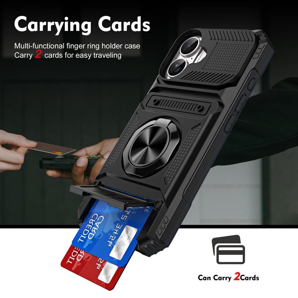 Fit iPhone 17 Phone Card Case,Tough Kickstand Shockproof Wallet Case with Card Holder for iPhone 17 6.3 Inch Phone Cover
