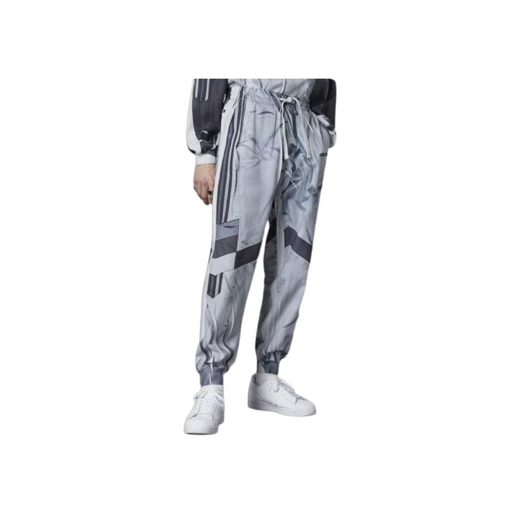 Adidas Originals Trefoil Patchwork Print Drawstring Joggers Men Bottoms Gray HD2236