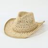 New Hot Sale Curved Brim Hollow Denim Straw Hat, Painted Gradient Sun Beach Fedora, Summer Vacation Cap