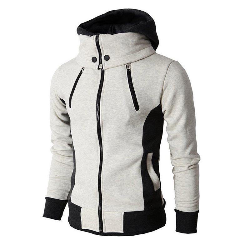 

New Style Men s Double-zip Hooded Sweatshirt Casual Men s Jacket 3XL бежевый