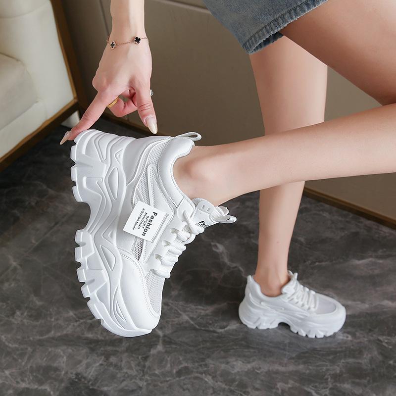 Daddy Shoes Women's 2025 New Autumn Mesh Breathable Thin Inner White Shoes Platform Sports Shoes Popular Women's Shoes