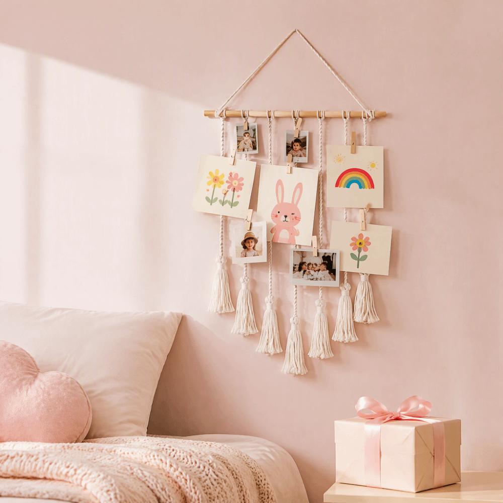 25.59 X 15.75 In Macrame Wall Hanging 25 Wood Clips Boho Wall Decor Bedroom