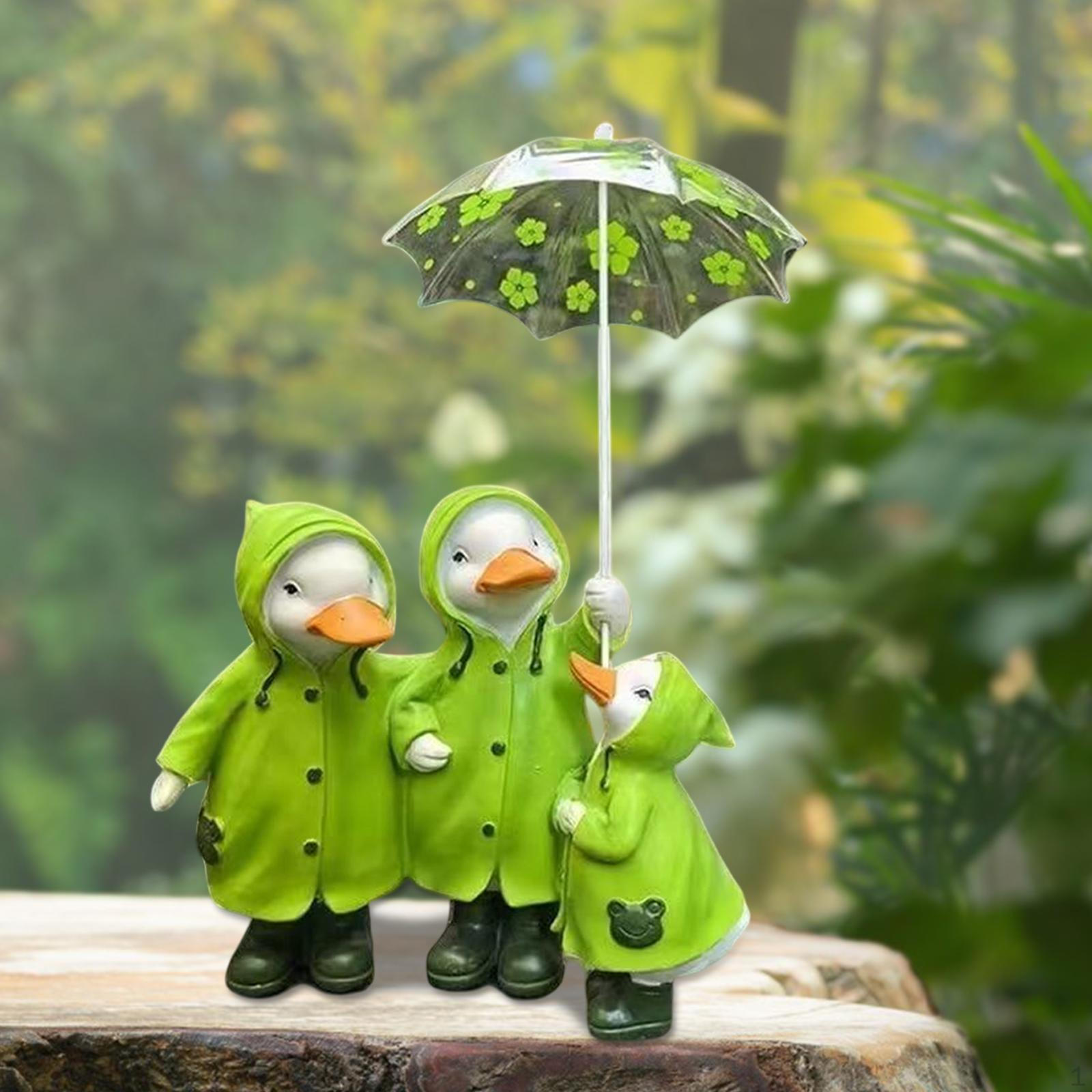 

Фигурка утки для двора, миниатюрная поделка с зонтиком, садовый аксессуар 3 Green Ducks