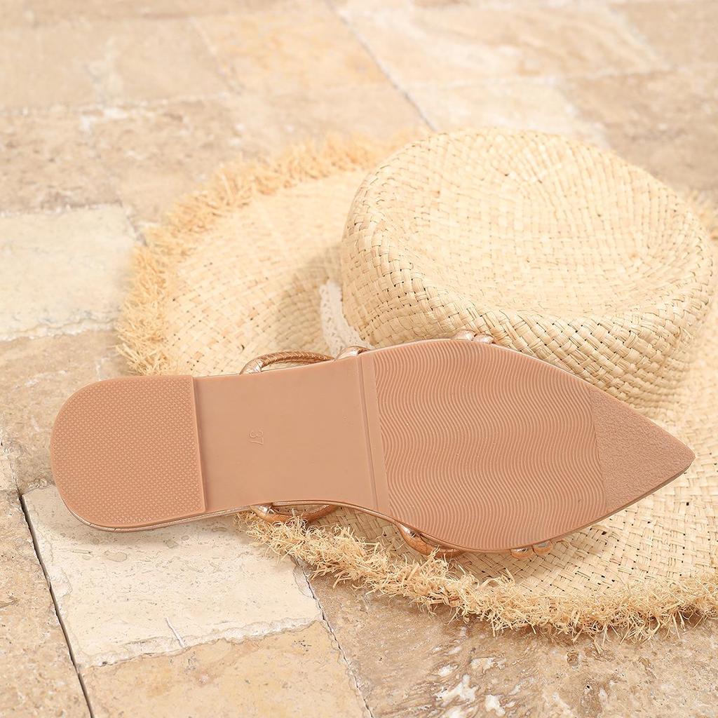 2026 Summer Women's Strappy Flat Pointed Toe Sandals - Casual Open Toe Beach Slippers