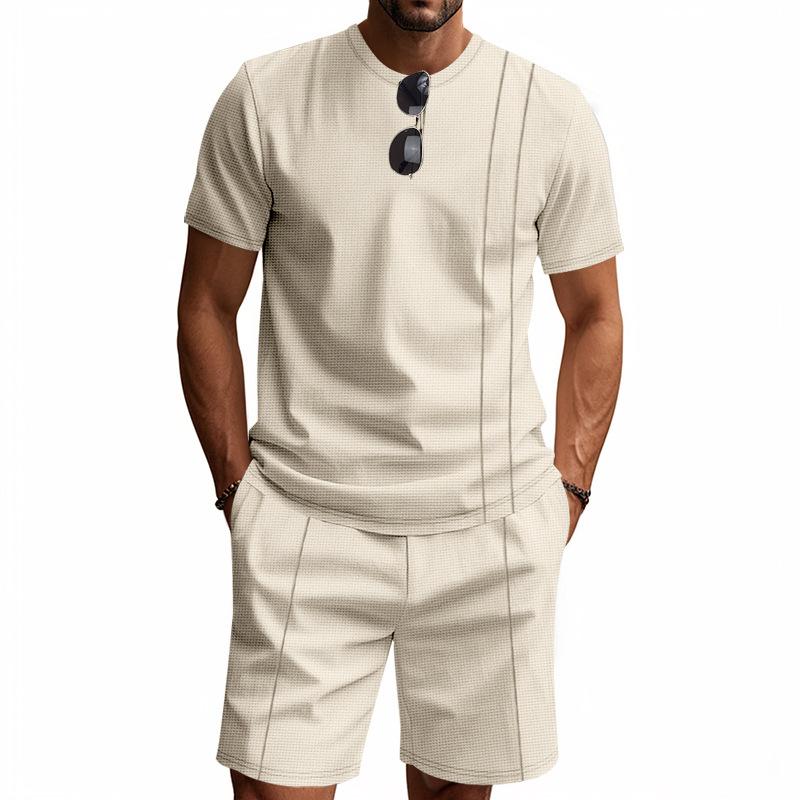 Heißer Verkauf Amerikanischer Sommer Neu Herren Waffelstrick Kurzarm Shorts Set Lässig Atmungsaktiv Baumwolle Streetwear Mode Anzüge